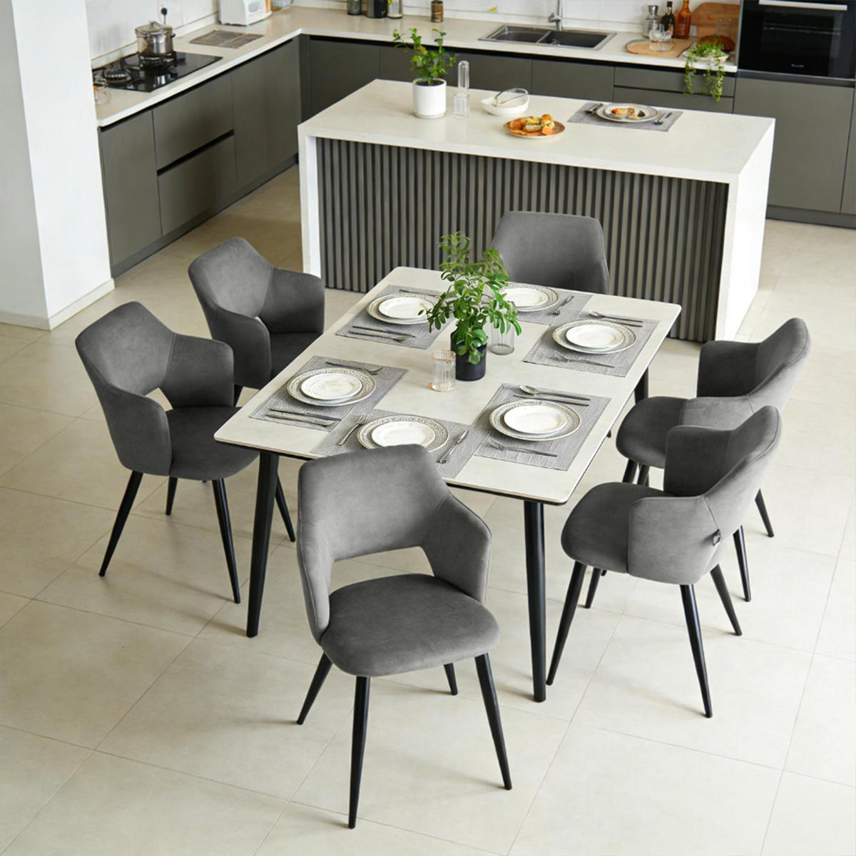 ESSZIMMERSTUHL 6er Set Haustierfreundlich in Grau - Grau, Textil/Metall (63/78.5/55cm) - Meubles Cosy