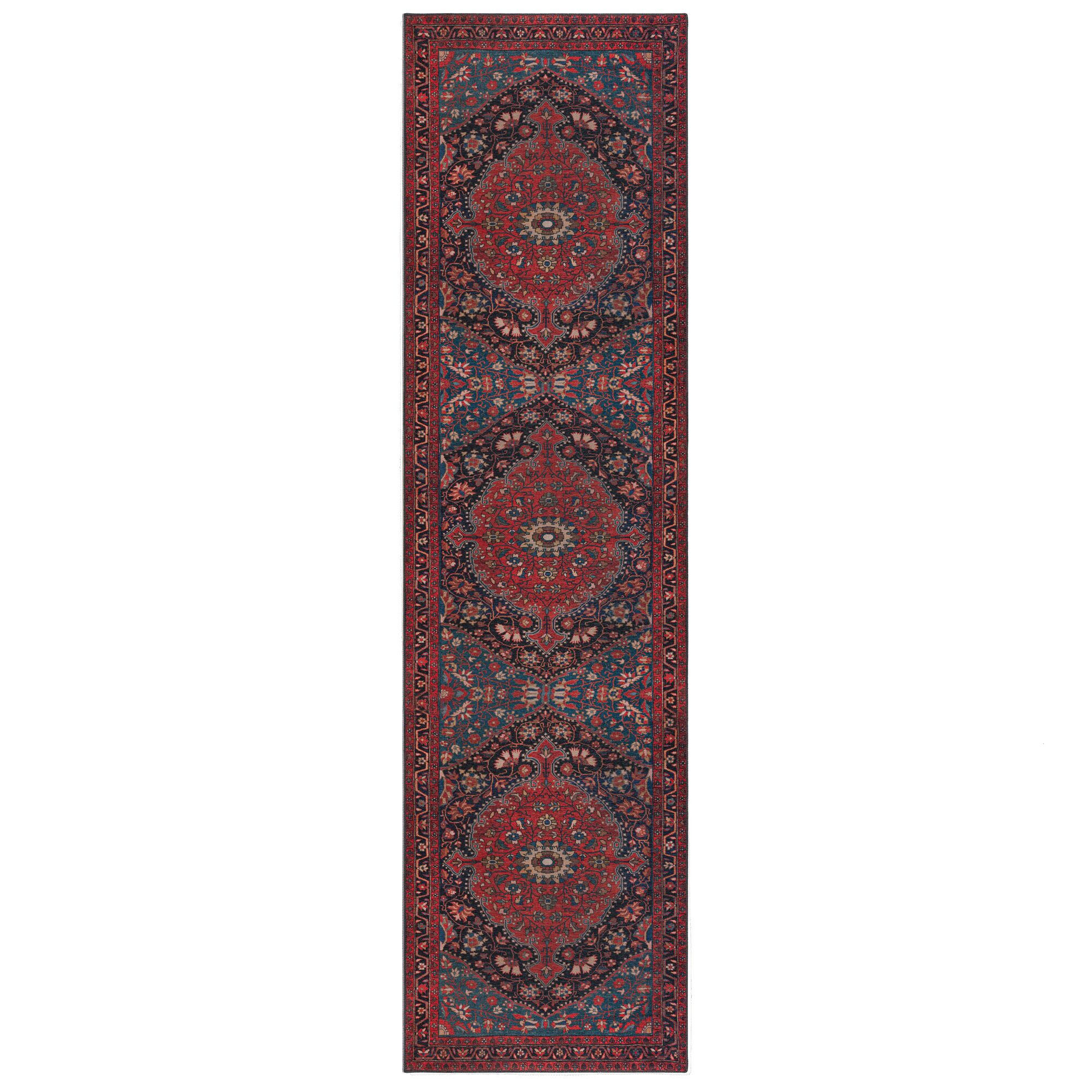 TEPPICH waschbar Medallion Muster, Orientalisch, Wohnzimmer schmutzabweisend Rot Läufer 60x230 - Rot, Textil (60/230cm) - KADIMA DESIGN