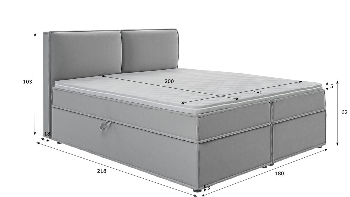 BOXBETT Eclipse 180/200 cm Grau Luxusmicrofaser - Schwarz/Grau, Holz/Kunststoff (180/200cm) - S-Style Möbel