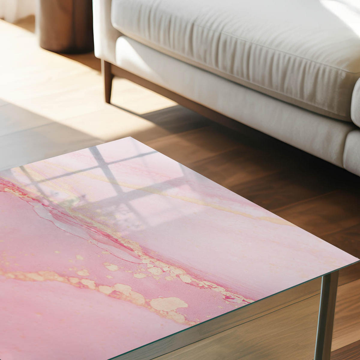 TISCHPLATTE 140x70 cm – Rosa Abstraktion - Beige, Glas (0.4/140/70cm) - Wallfluent