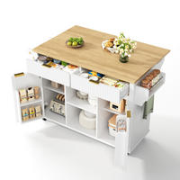 KÜCHENINSEL 89,5 cm MDF Weiß Natur mit Klappbarer Arbeitsplatte und Gewürzregal - Weiß, Holzwerkstoff (45/89.5/143cm) - Korfee