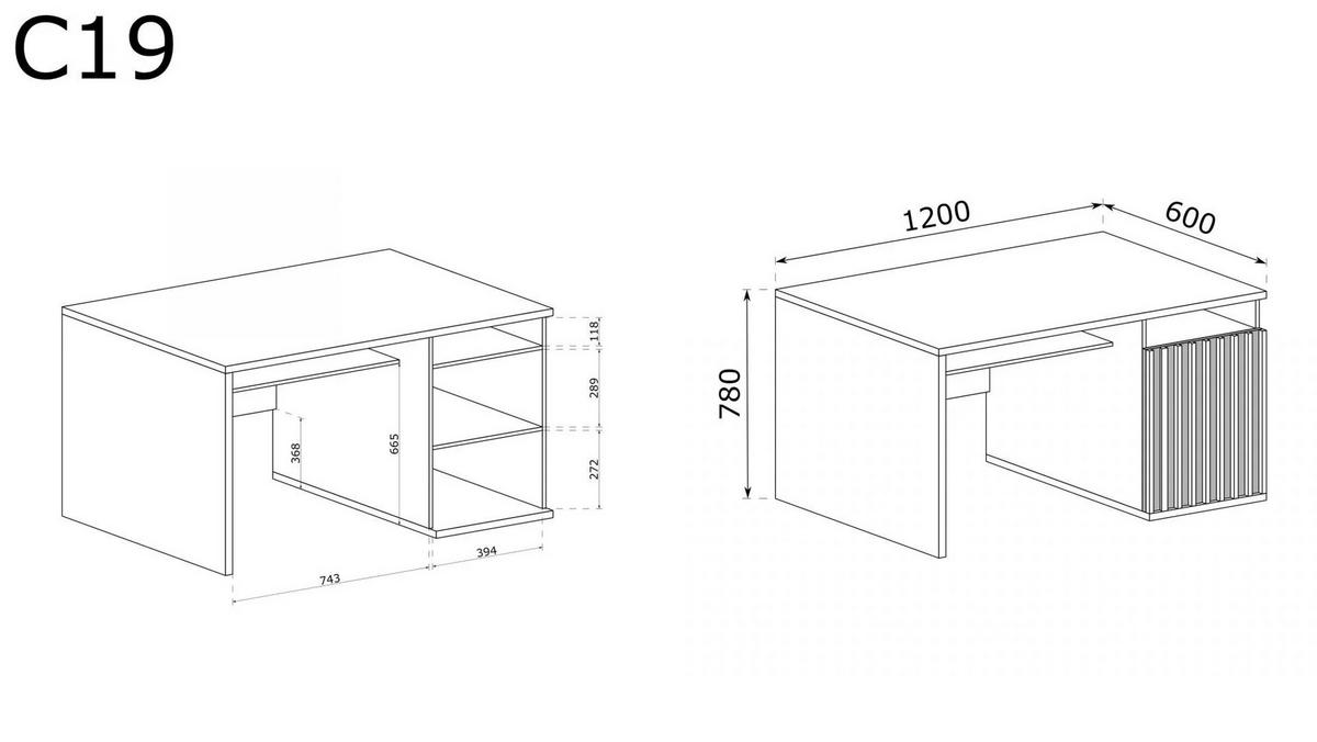 SCHREIBTISCH CALI C-19 - Eiche Artisan, Holzwerkstoff (60/120/78cm) - Meblini