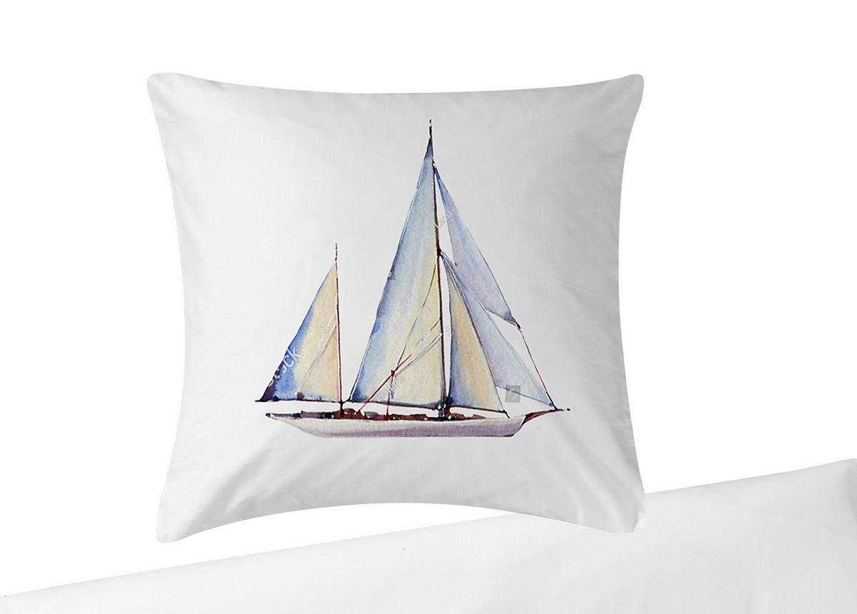 WENDE-BETTWÄSCHE 135x200 Mako Satin Bettbezug Baumwolle Maritim Segelboot Weiß Uni - Made in Germany - Multicolor, Textil (135/200cm) - Carpe Sonno