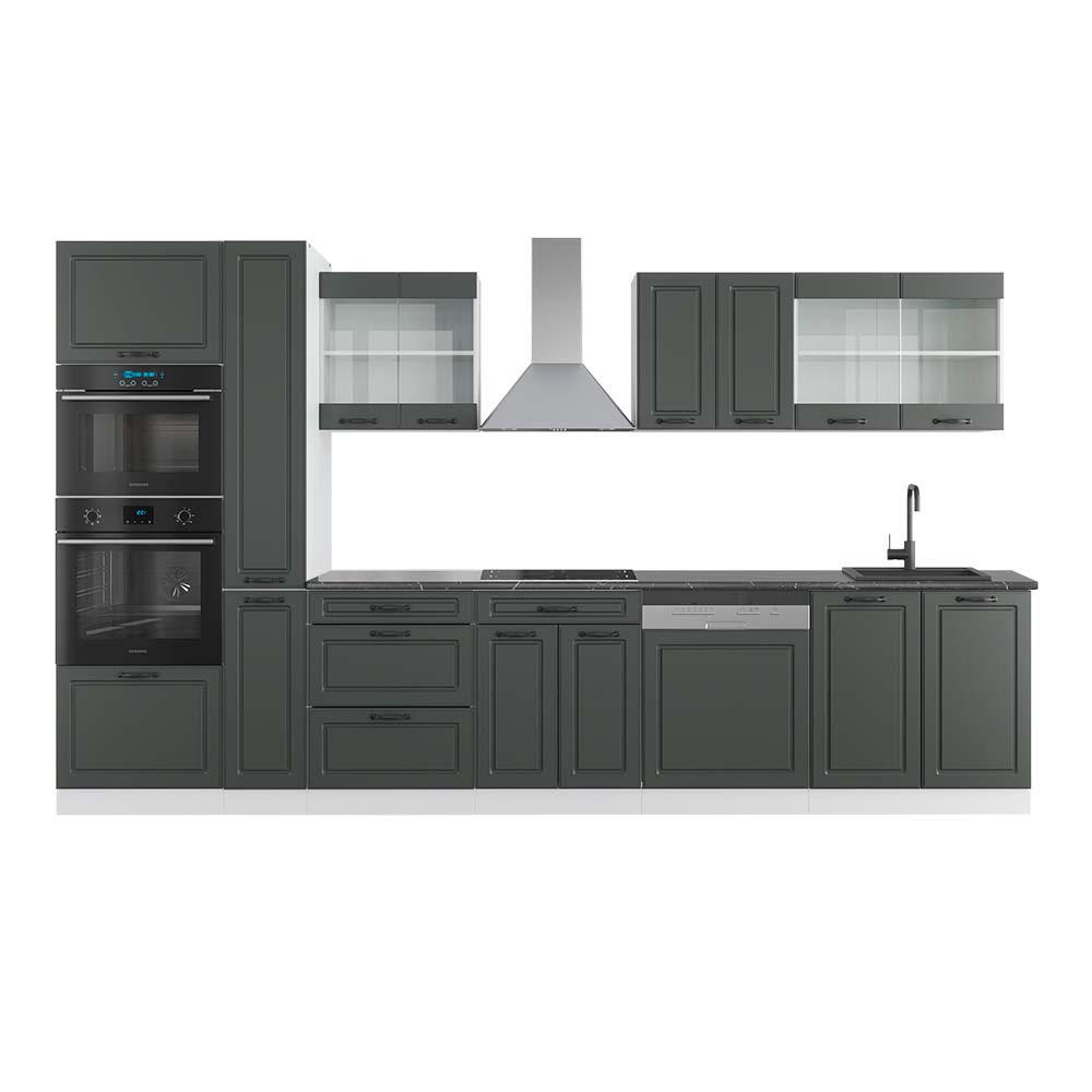 KÜCHENZEILE R-Line Anthrazit Landhaus/Weiß 350 cm mit Hochschrank AP Anthrazit - Anthrazit/Weiß, Holzwerkstoff (350/81.6/60cm) - Vicco