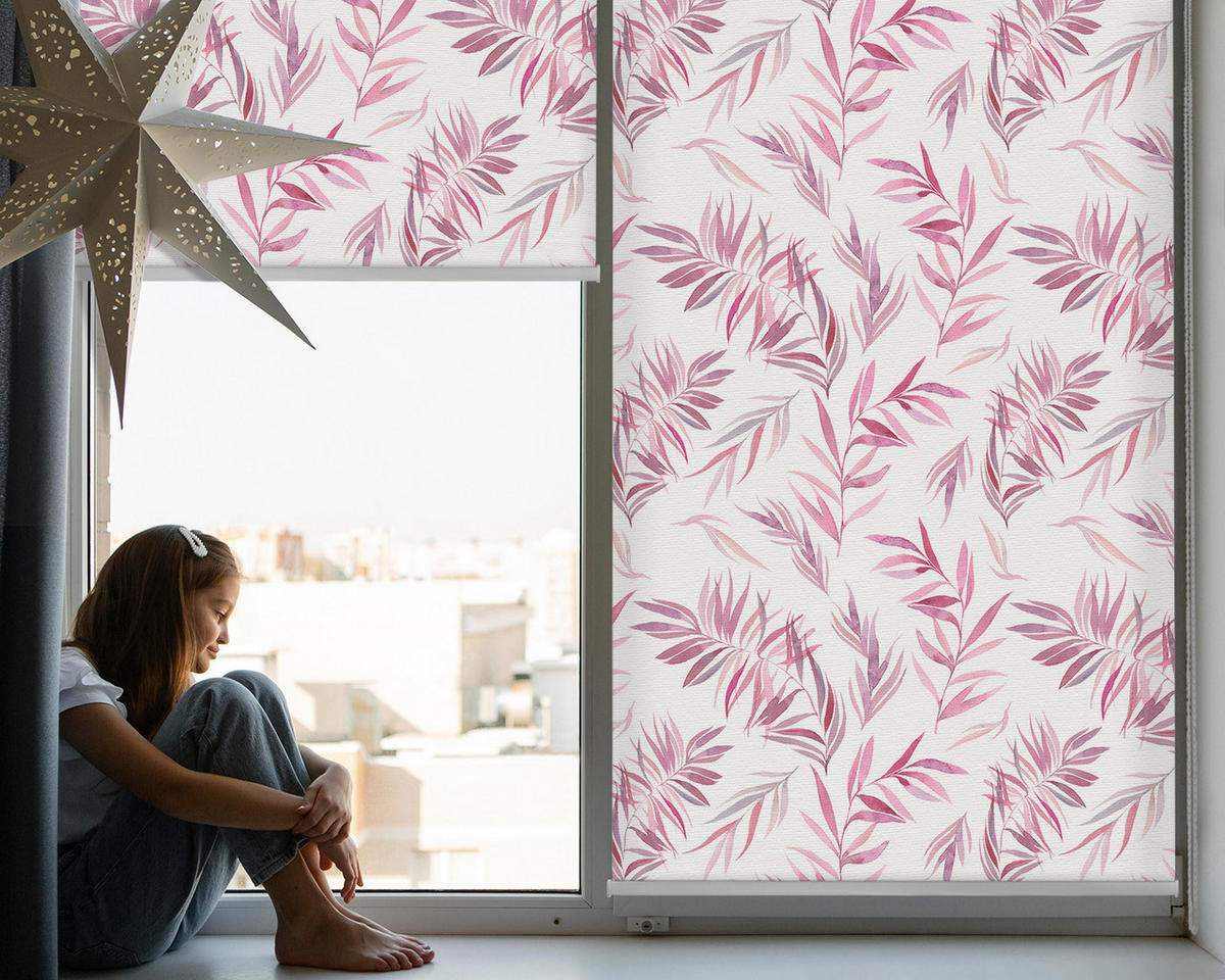 VNÚTORNÁ roleta - okenná roleta - roleta - 90x140 cm - Ružové listy - pink, plast (90/140/0.5cm) - TULUP