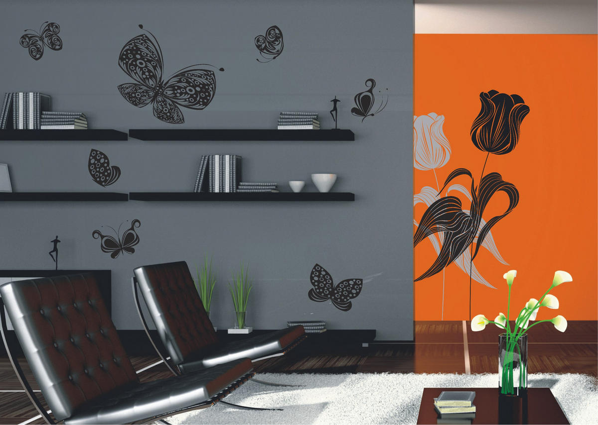 WANDTATTOO Schmetterlinge 85 x 65 cm - Schwarz, Papier (85/65/65cm) - Sanders & Sanders
