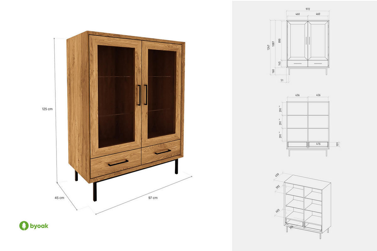 SIDEBOARD LEON Wildeiche - Wildeiche, Holz (97/125/45cm) - byoak