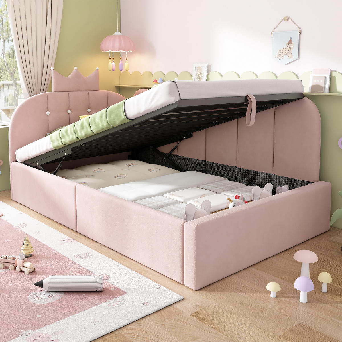 POLSTERBETT 90/200 cm Rosa mit Hydraulische Speicherfunktion - Rosa, Textil (90/200cm) - Oxeza