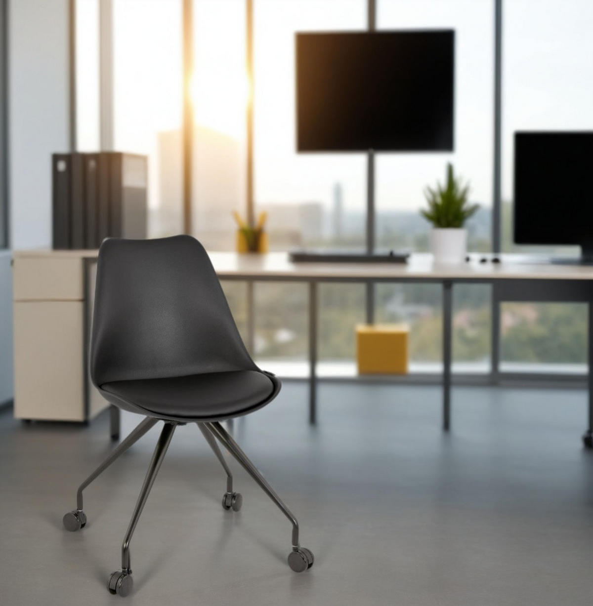 BÜROSTUHL Kunststoff ergonomisch mit Rollen und Drehfunktion GALORO, Schwarz 60x60x92 cm - Schwarz, Kunststoff/Metall (60/92/60cm) - KADIMA DESIGN