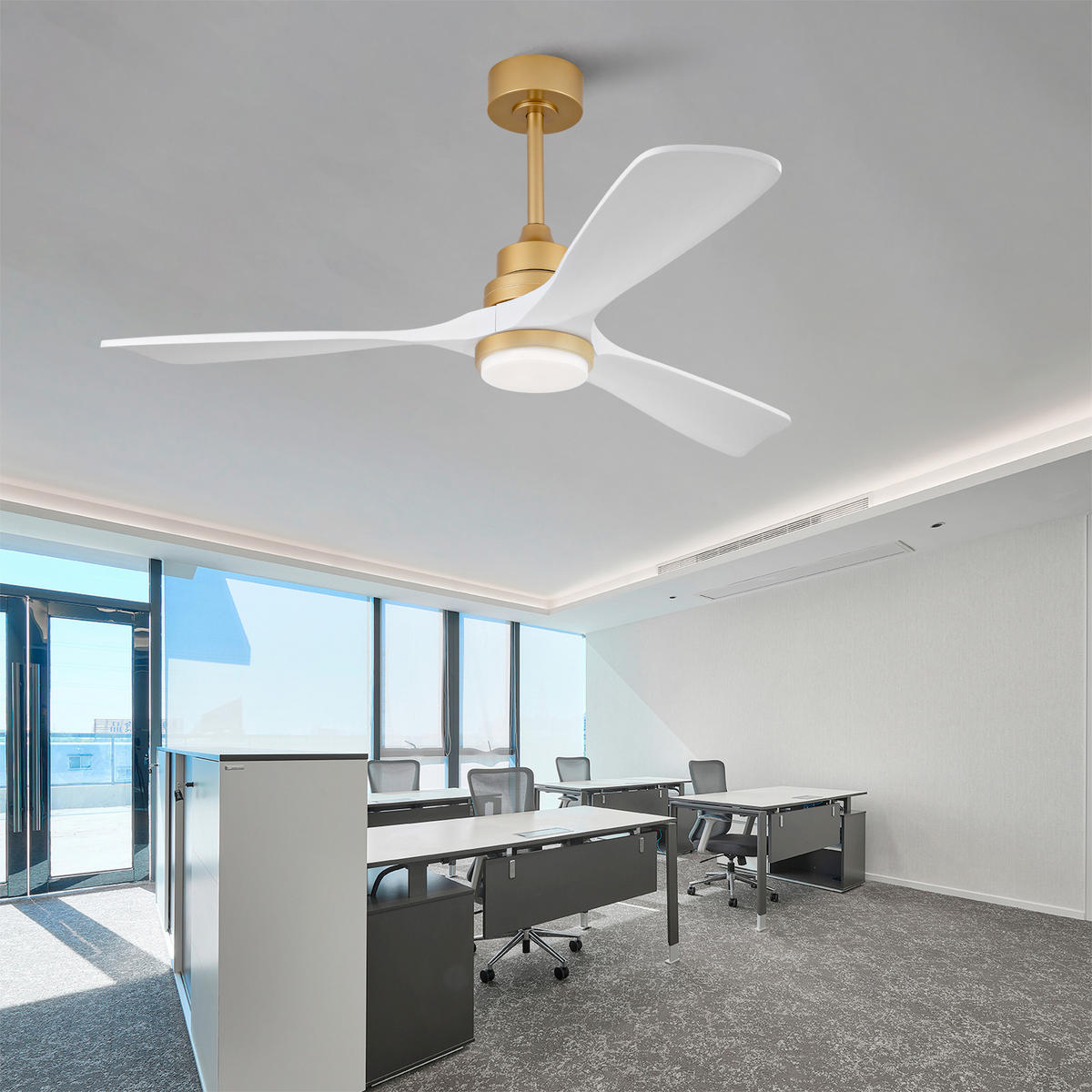 DECKENVENTILATOR DE-16253 52 Zoll mit Massivholzflügeln & Fernbedienung Weiß-Gold - Weiß, Holz/Metall (132/132/40cm) - ComfortXL