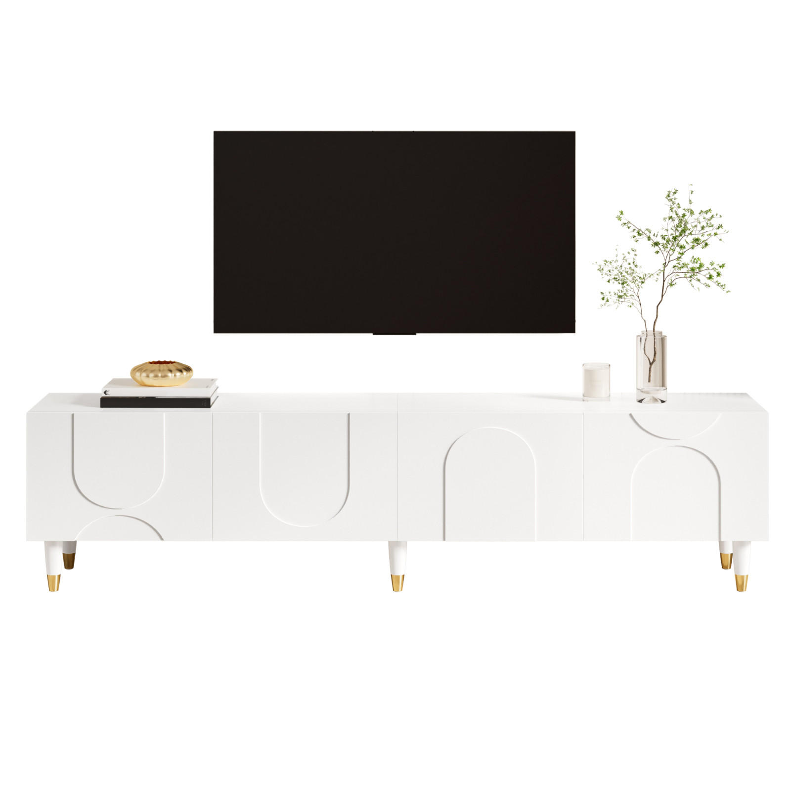 TV-LOWBOARD 180 x 40 x 50 cm aus MDF, 4 Türen, asymmetrische Bogenfront, Weiß - Weiß, Holzwerkstoff (180/50/40cm)
