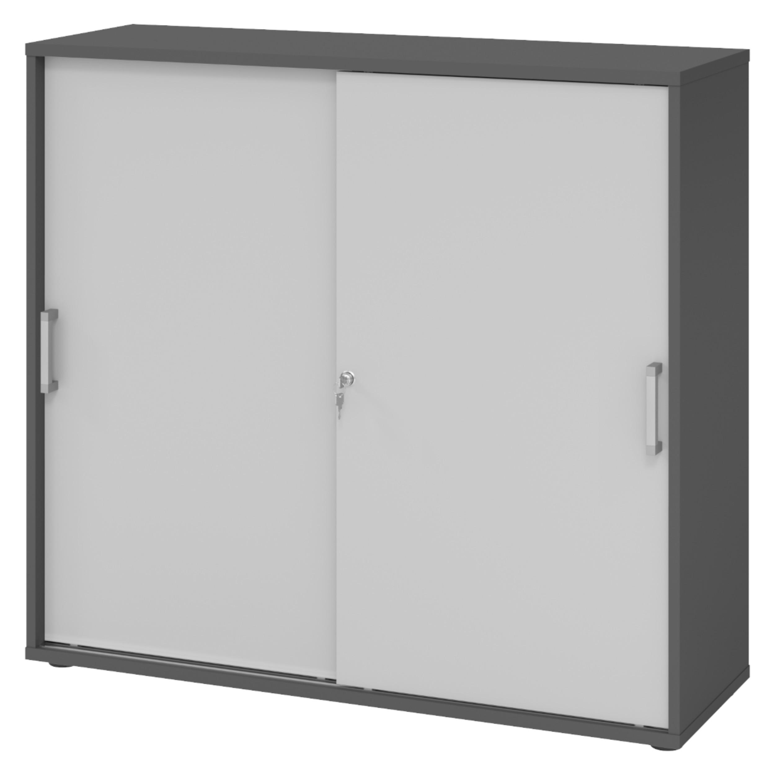 SCHIEBETÜRENSCHRANK - 3 Ordnerhöhen 40/120/110 cm in Graphitfarben/Grau Chromgriff (Metall) - Graphitfarben/Grau, Holzwerkstoff (120/110/40cm) - bümö