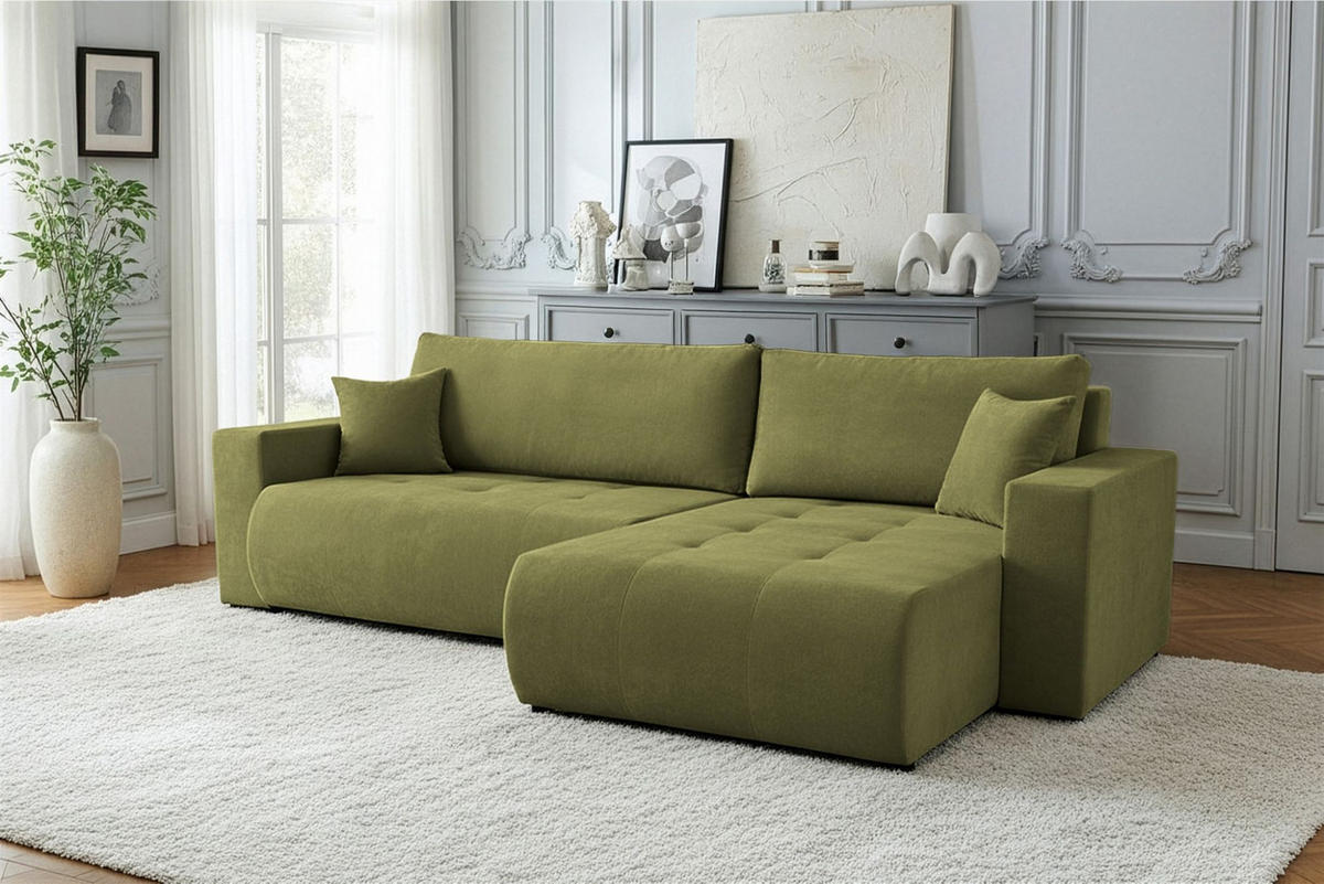 ECKSOFA Armari Mit Schlaffunktion - Grün, Holzwerkstoff/Textil (154/277cm) - Fun Möbel