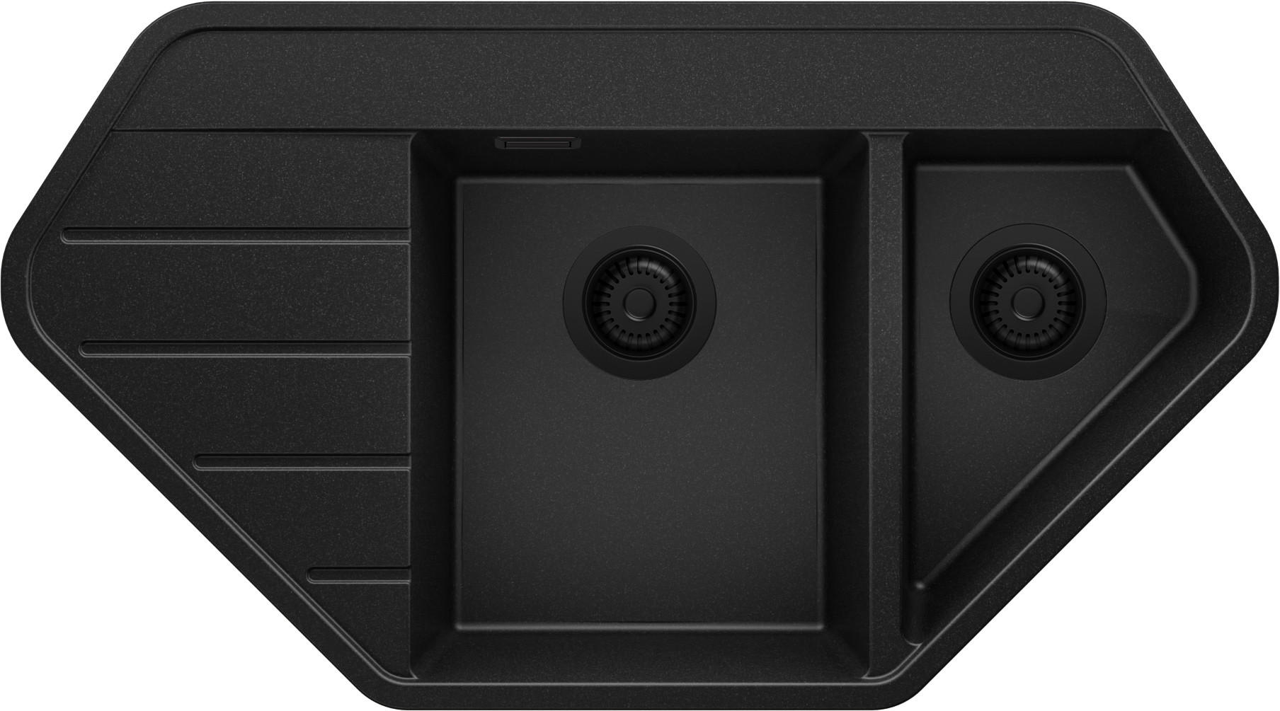 ECKSPÜLE Kopenhagen Corner, 2-er set Alles Schwarz 90/50 cm 1,5 Becken + Ablauf-Set ab 70er Unterschrank - Schwarz, Kunststoff (90/18/50cm) - Primagran