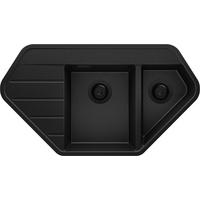 ECKSPÜLE Kopenhagen Corner, 2-er set Alles Schwarz 90/50 cm 1,5 Becken + Ablauf-Set ab 70er Unterschrank - Schwarz, Kunststoff (90/18/50cm) - Primagran