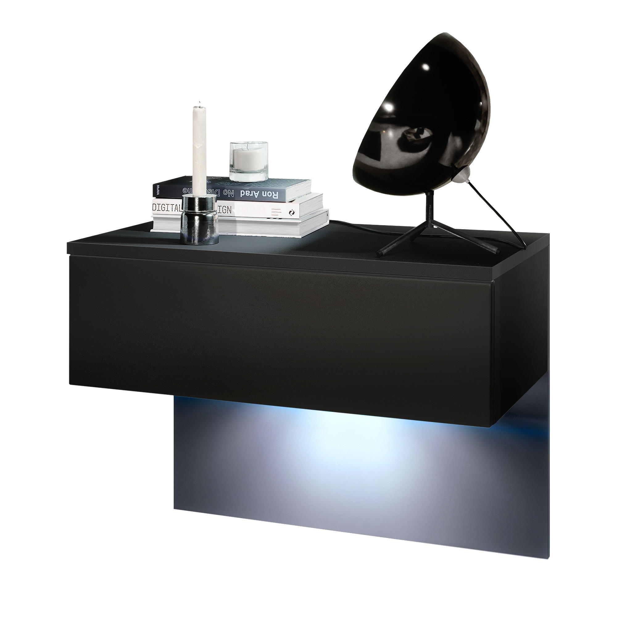 NACHTTISCH Sleep Fronten in Schwarz matt - Schwarz, Holzwerkstoff (60/46/35cm) - Vladon