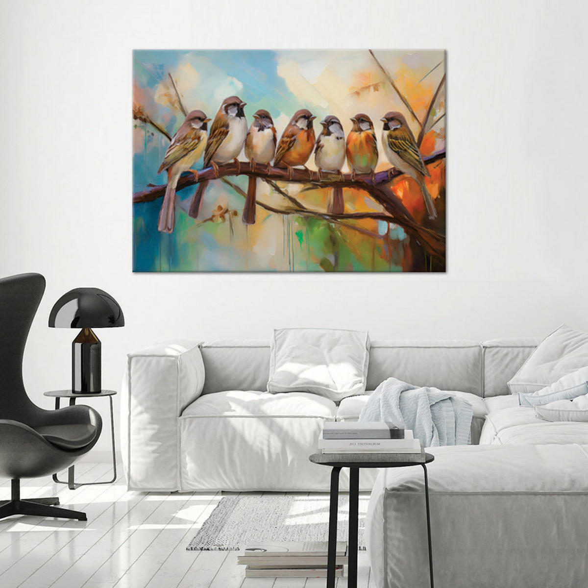 WANDBILD vögel auf einem ast natur - Braun, Textil (60/40cm) - Feeby