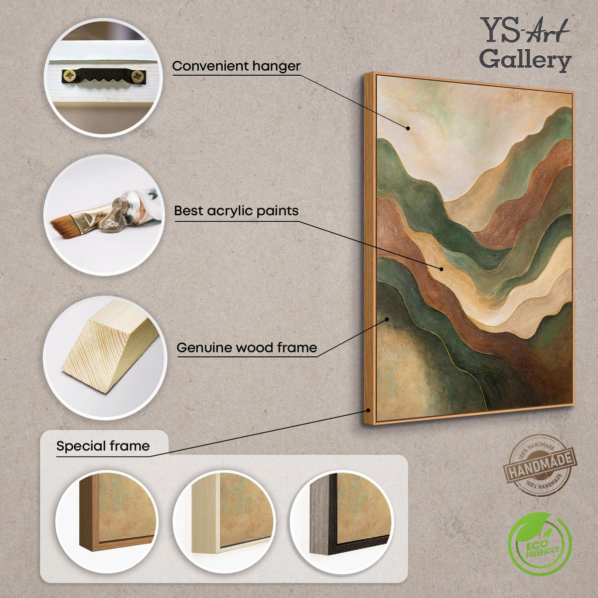 GEMÄLDE Tanz der Hügel Schattenfugenrahmen Beige 140x100 cm - Beige, Holz (140/100cm) - YS-art gallery