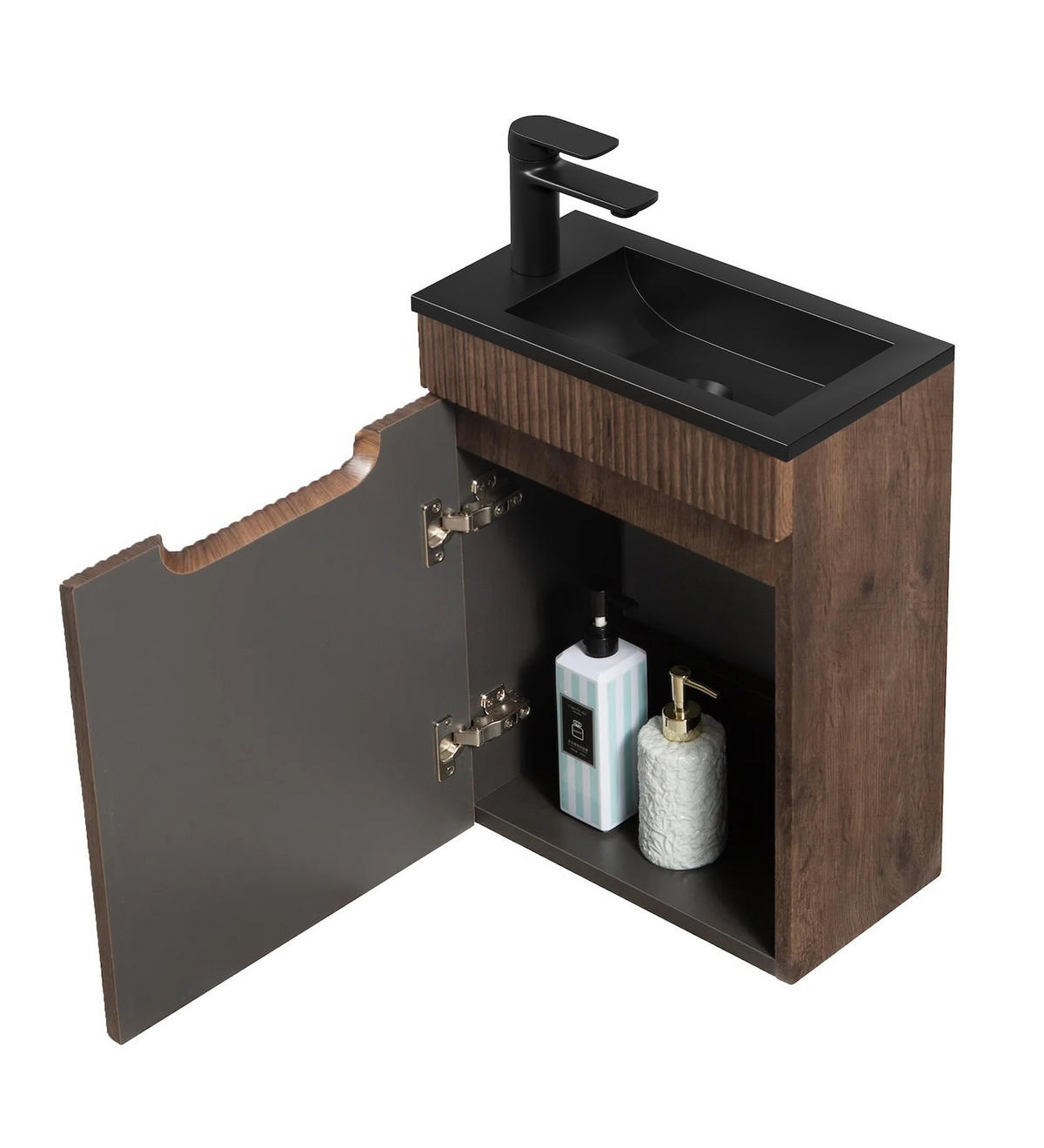 SET UMIVALNIKA SE OMARICO Thermis 2 delov rjavi oreh / črno umivalnik - 40 x 22 x 53 cm - barve hrasta, les (40/53/22cm) - Badplaats