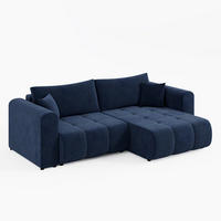 ECKSOFA RIVA Rechts Blau Velours-Stoff Premium L-Form Couch mit Schlaffunktion & Bettkasten - Blau/Schwarz, Holz (160/255cm) - Barchello