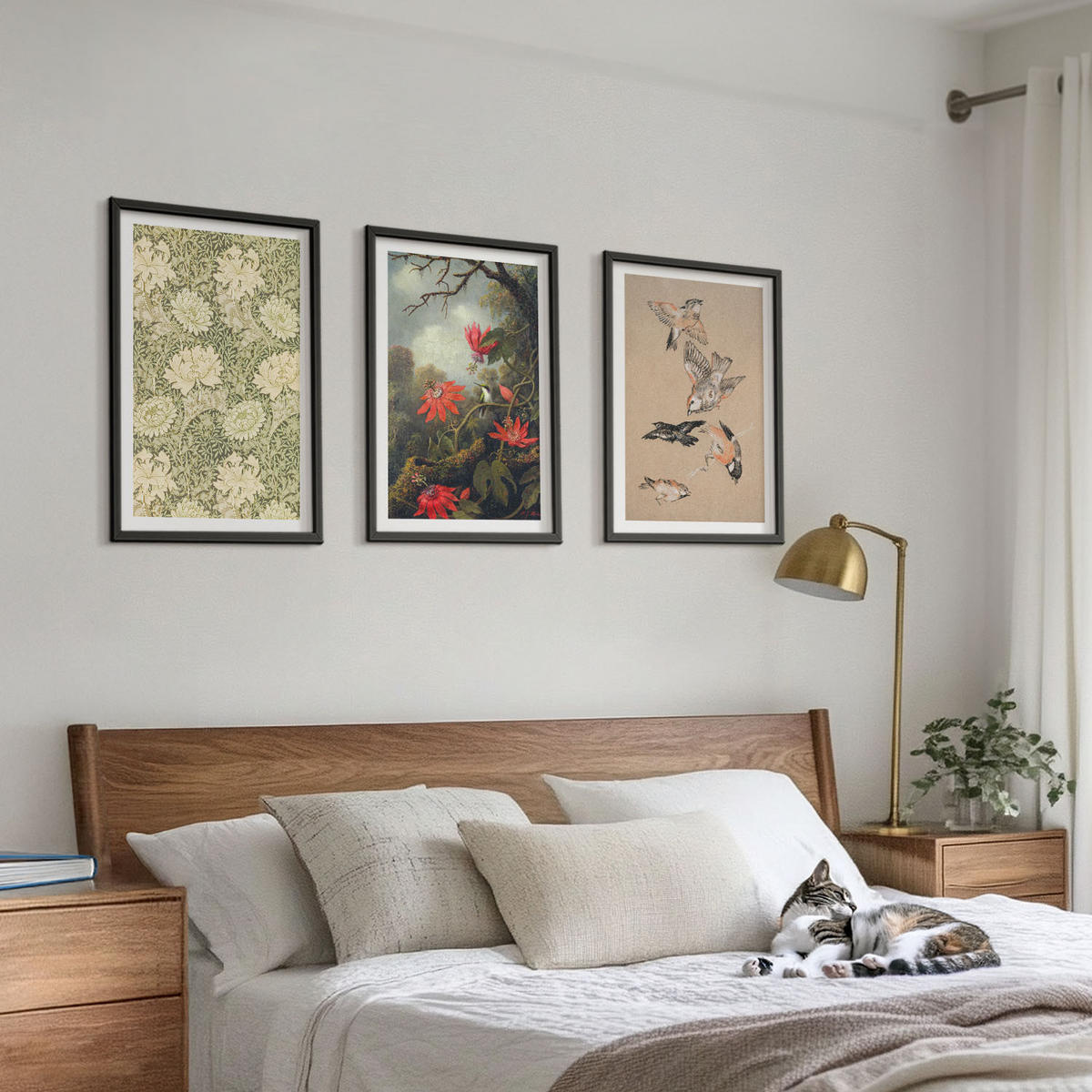 BILDER SET 3er Set - 40x60 cm Schwarzer Rahmen - Blumen, Vögel, Natur - Schwarz, Kunststoff (40/60cm) - TULUP