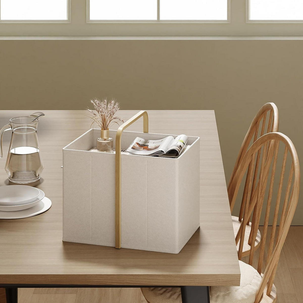 WÄSCHEKORB 65L Bambus-Stoff Beige - Beige, Textil (33/44/44cm)