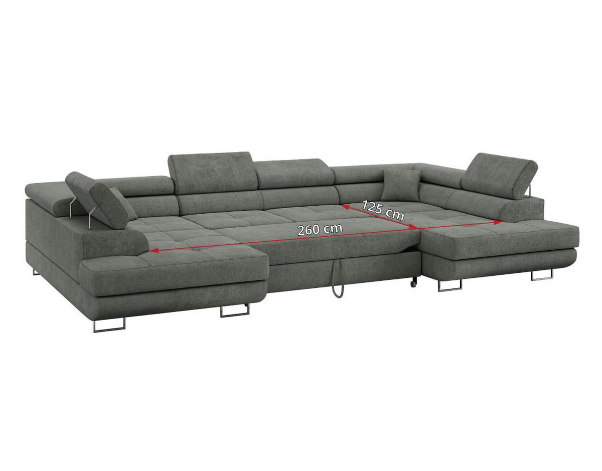 WOHNLANDSCHAFT GUSTAW U Grau Struktur - Silberfarben/Grau, Textil/Metall (340/55/205cm) - MKS