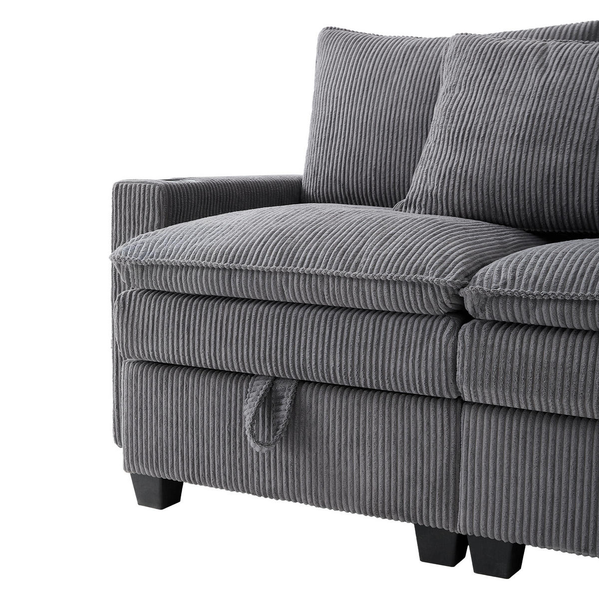 POHOVKA V TVARE U 280/151/82 cm Sivá - sivá, textil (151/82/280cm)
