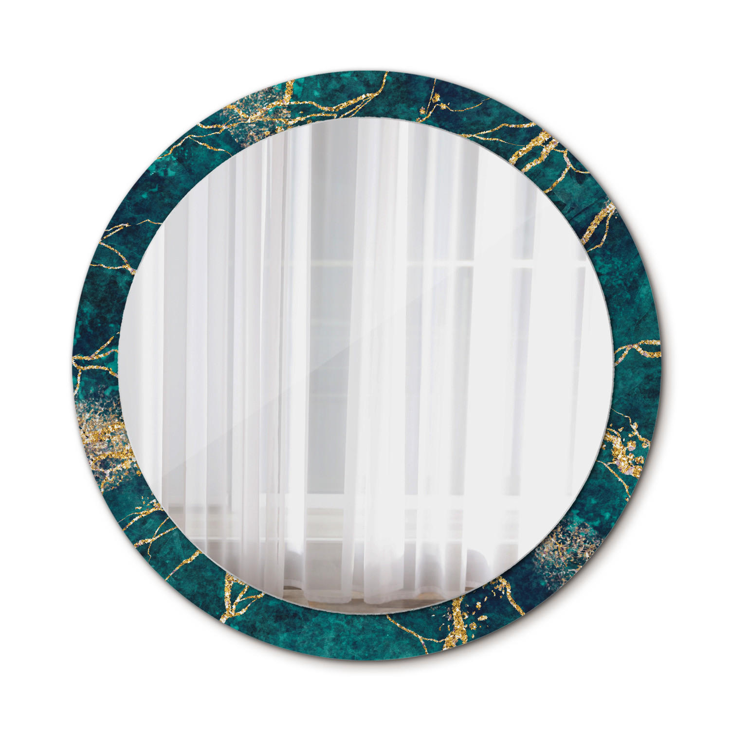 SPIEGEL Ø90 cm Rund mit Aufdruck - Türkis, Glas (90/90/0.4cm) - TULUP