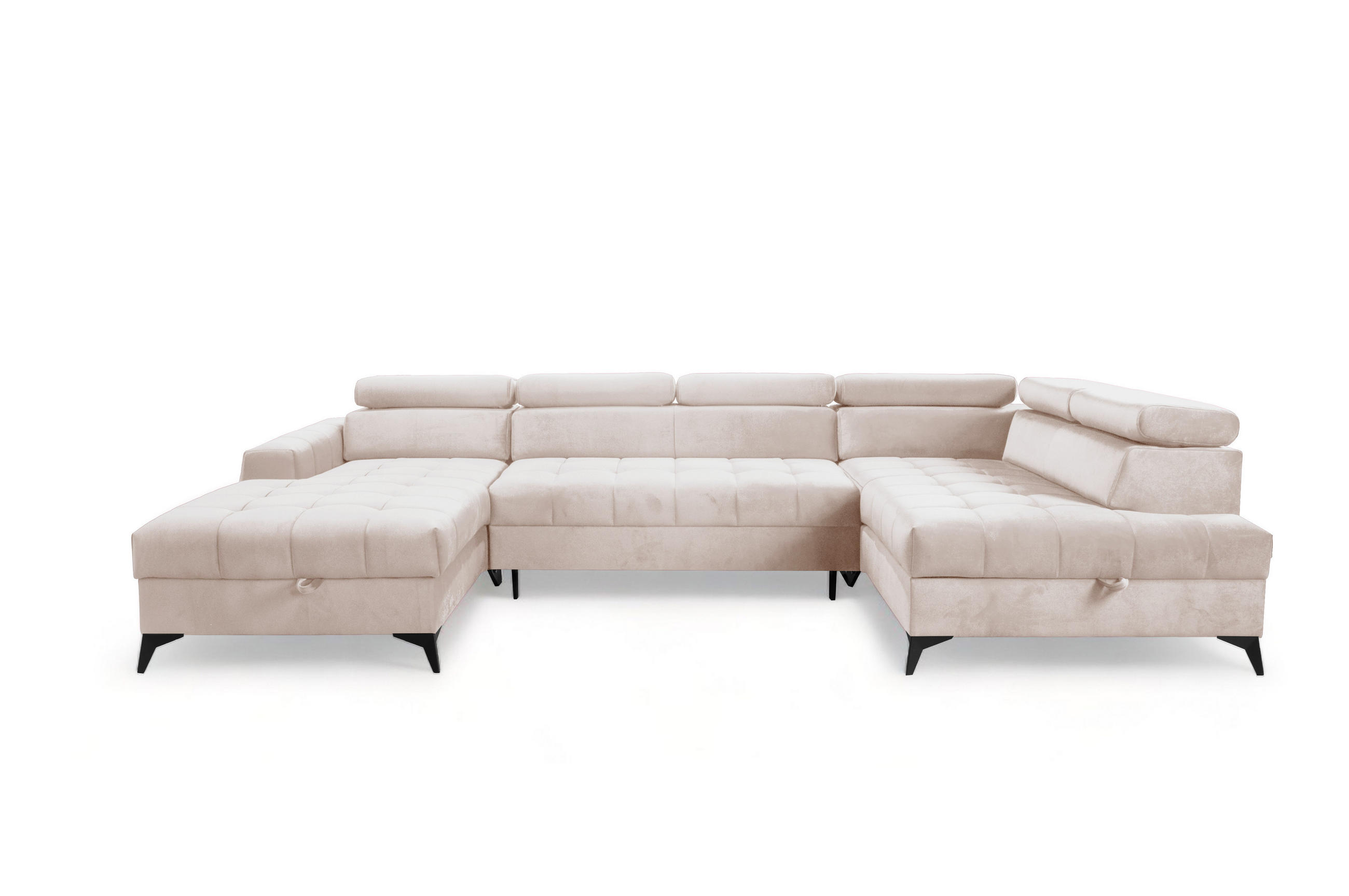 WOHNLANDSCHAFT Arkucio U Beige 345/200/95 cm – großes Sofa mit Schlaffunktion L - Beige/Schwarz, Textil/Metall (200/95/345cm) - AX Living