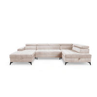 WOHNLANDSCHAFT Arkucio U Beige 345/200/95 cm – großes Sofa mit Schlaffunktion L - Beige/Schwarz, Textil/Metall (200/95/345cm) - AX Living