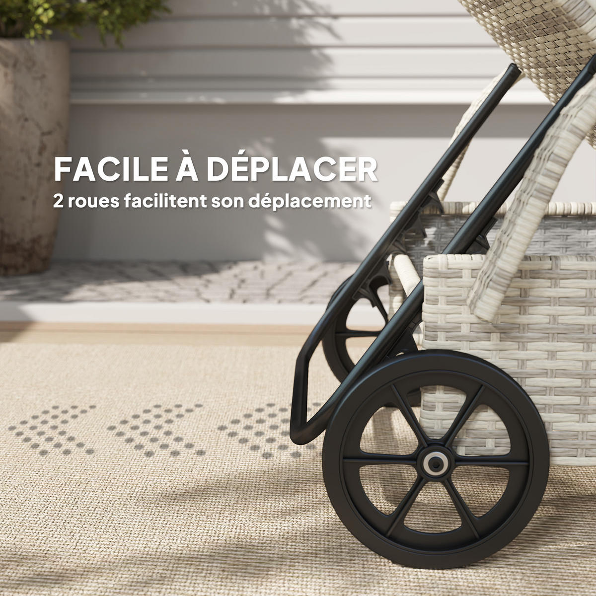 SONNENLIEGE-SET DE-13617 2 Stück mit Tisch & Rollen Creme - Creme, Kunststoff/Metall (73/103/200cm) - ComfortXL
