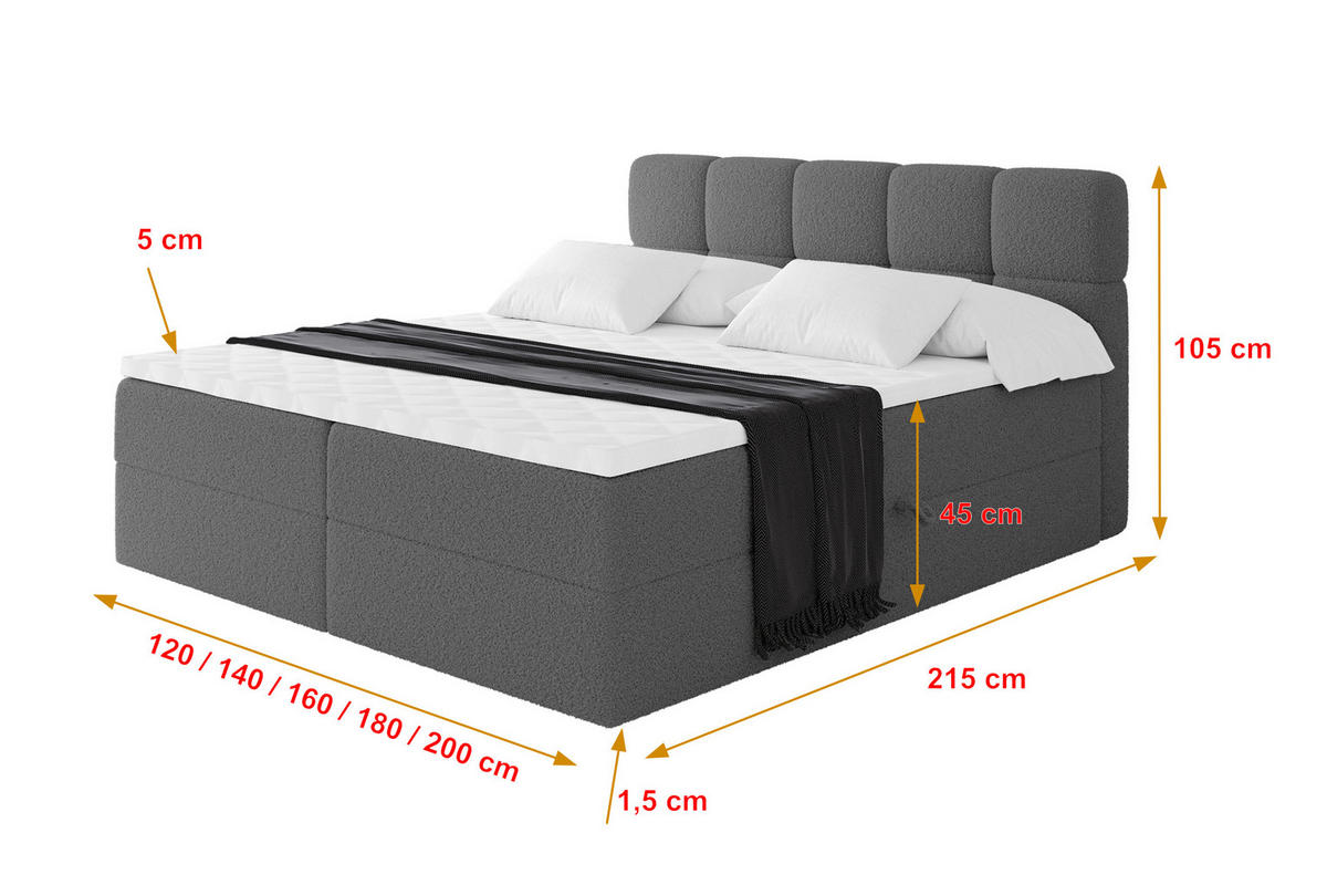 BOXBETT mit Matratze H3 - FAMA - 140x200 cm Grau Quelle - Schieferfarben, Holzwerkstoff (140/200cm) - ALTDECOR