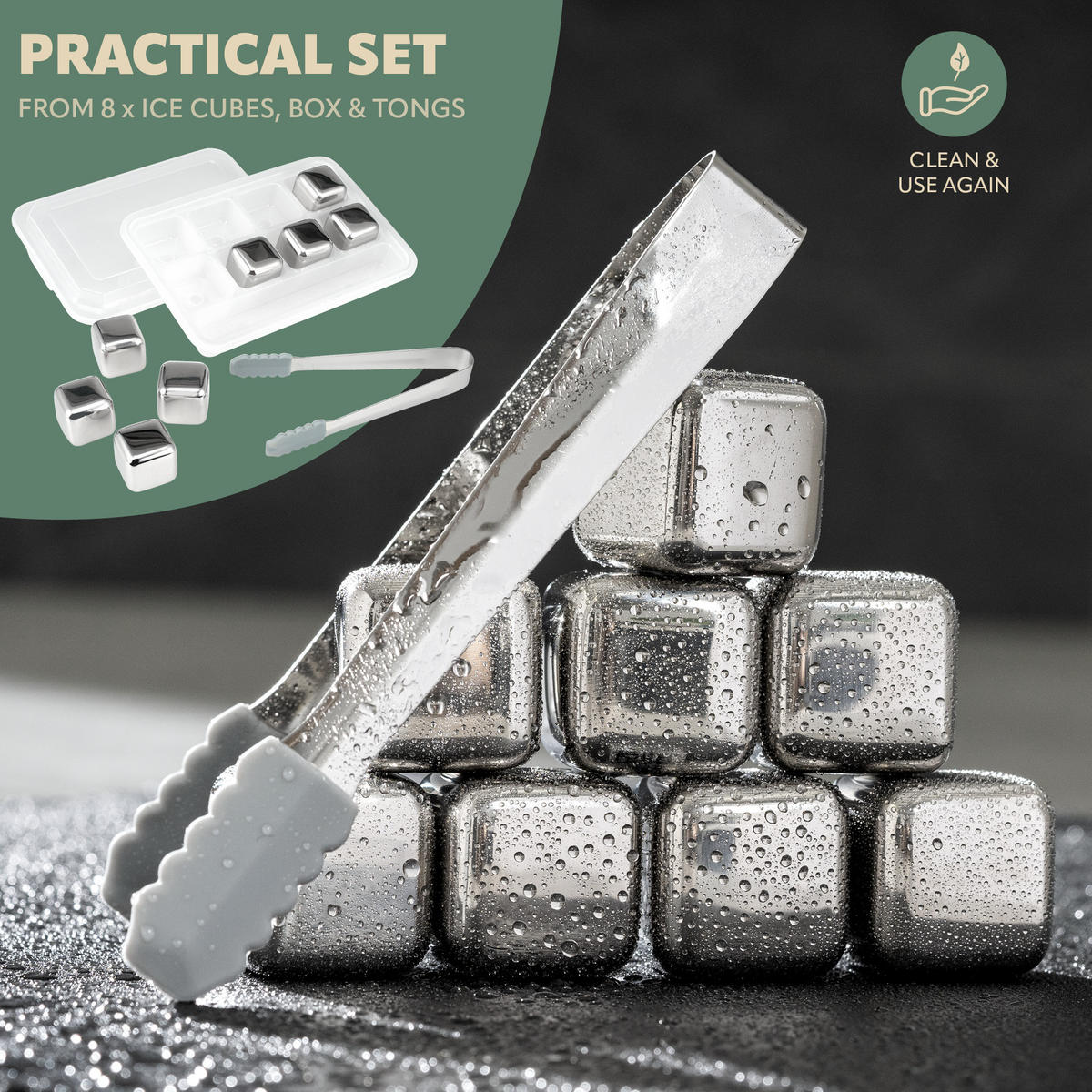 EISWÜRFEL 10-er-Set, silber, Edelstahl - Edelstahlfarben, Metall (16/3/11.5cm) - bremermann