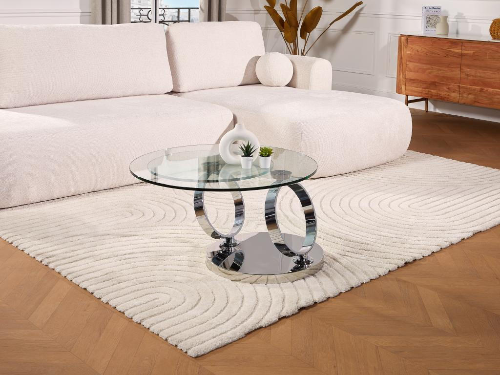 COUCHTISCH mit drehbaren Tischplatten - Sicherheitsglas & Metall - JOLINE - Chromfarben, Glas (131.5/80/42cm) - Vente-Unique