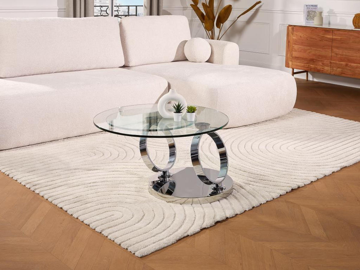 COUCHTISCH mit drehbaren Tischplatten - Sicherheitsglas & Metall - JOLINE - Chromfarben, Glas (131.5/80/42cm) - Vente-Unique
