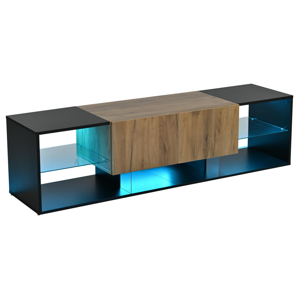 TV-SCHRANK 70 Zoll Glas 2 Schubladen LED Schwarz Lowboard - Multicolor, Holzwerkstoff (160/42/40cm) - FLIEKS