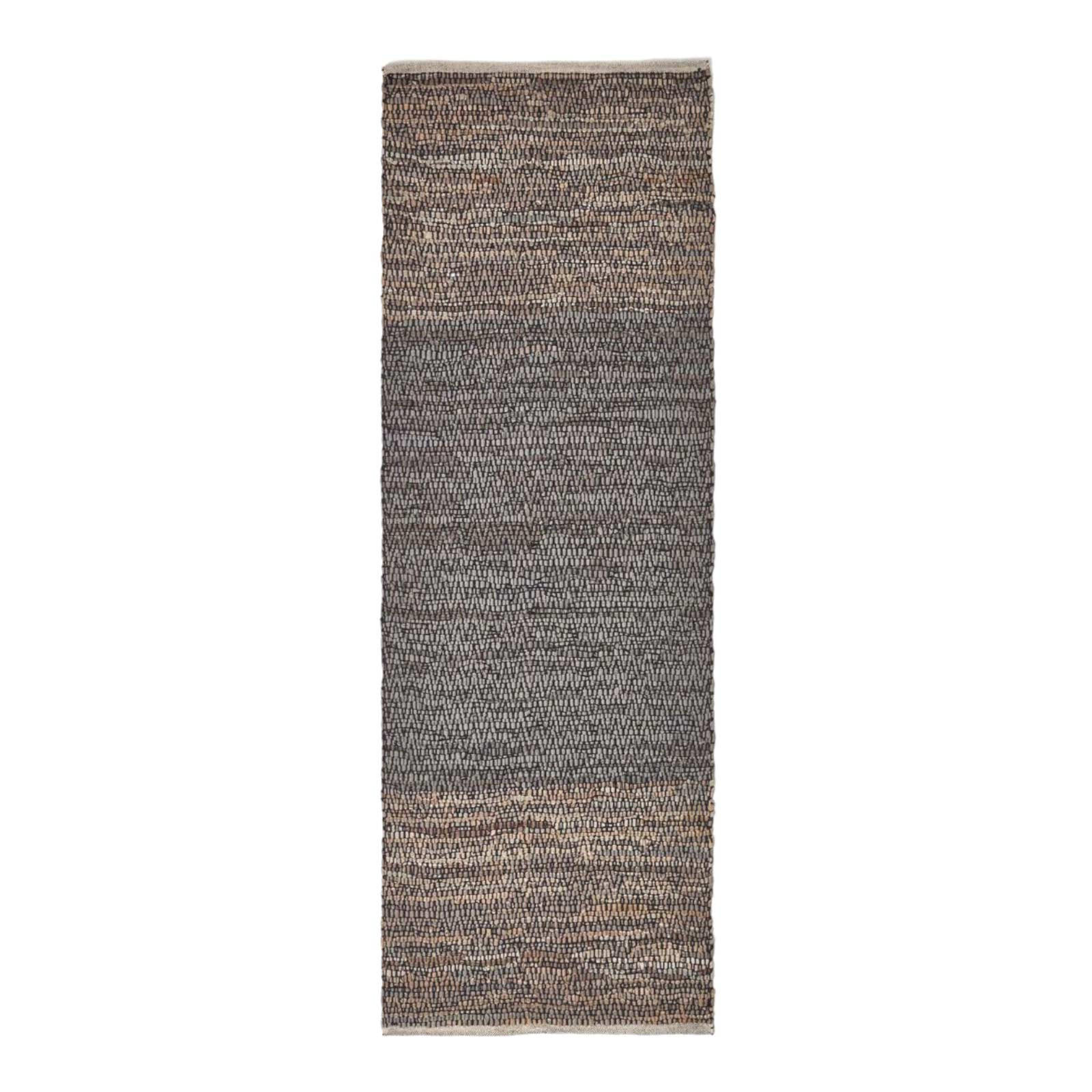 LEDERTEPPICH-LÄUFER mit Webmuster 66/200 cm - Grau, Leder (66/200cm) - Homescapes