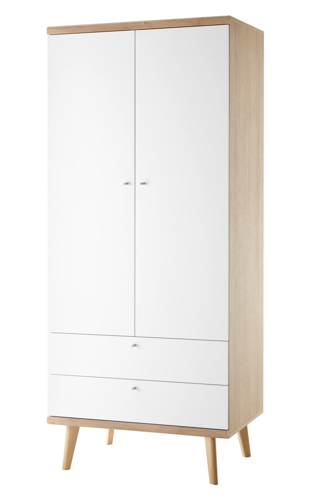 KLEIDERSCHRANK weiß, Eiche Riviera, Drehtürenschrank 2-türig skandinavisch, 80 x 197 cm - Eichefarben/Weiß, Holz/Holzwerkstoff (80/197/56cm) - Furn.Design