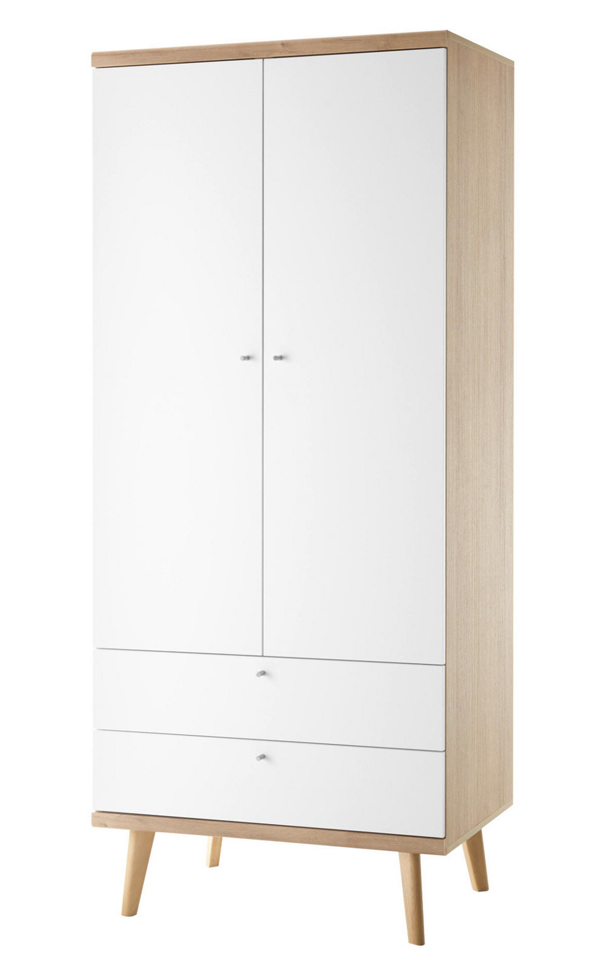 KLEIDERSCHRANK weiß, Eiche Riviera, Drehtürenschrank 2-türig skandinavisch, 80 x 197 cm - Eichefarben/Weiß, Holz/Holzwerkstoff (80/197/56cm) - Furn.Design