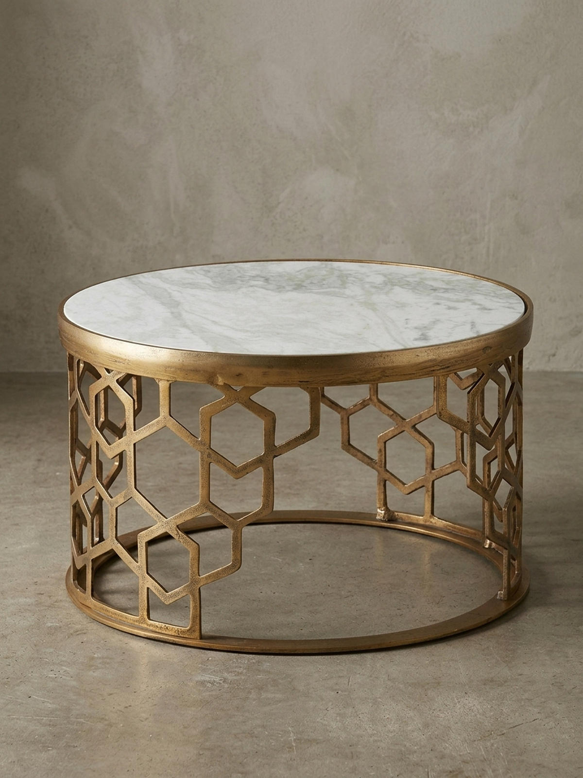 COUCHTISCH Weiß Marmor und Metall, Rund, Maße 60x60x36 cm, Modernes Design - Goldfarben/Weiß, Stein/Metall (60/60/36cm) - KADIMA DESIGN