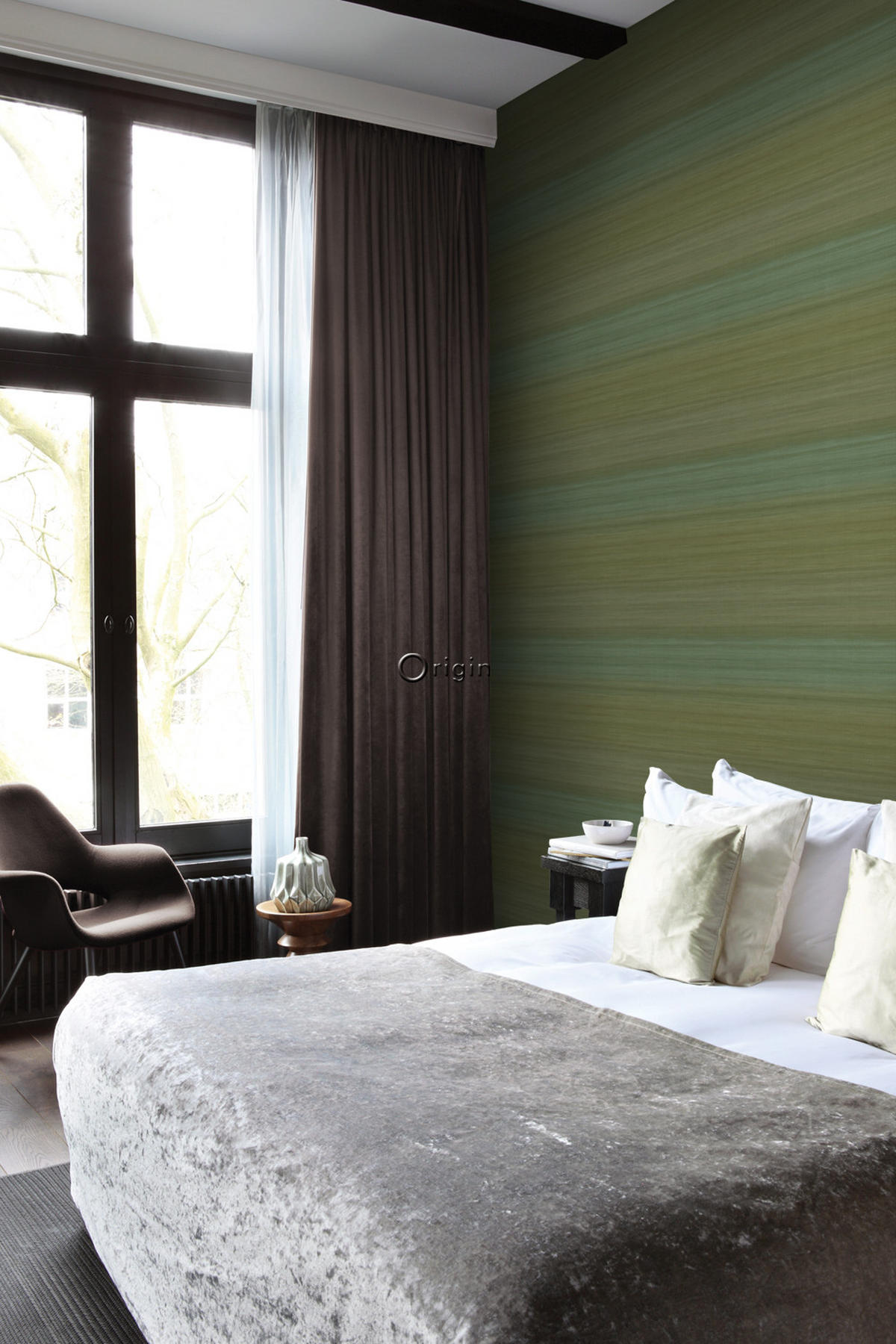 TAPETE Gewebeoptik mit Farbverlauf 53 cm x 10.05 m - Grün, Papier (53/1000cm) - Origin Wallcoverings