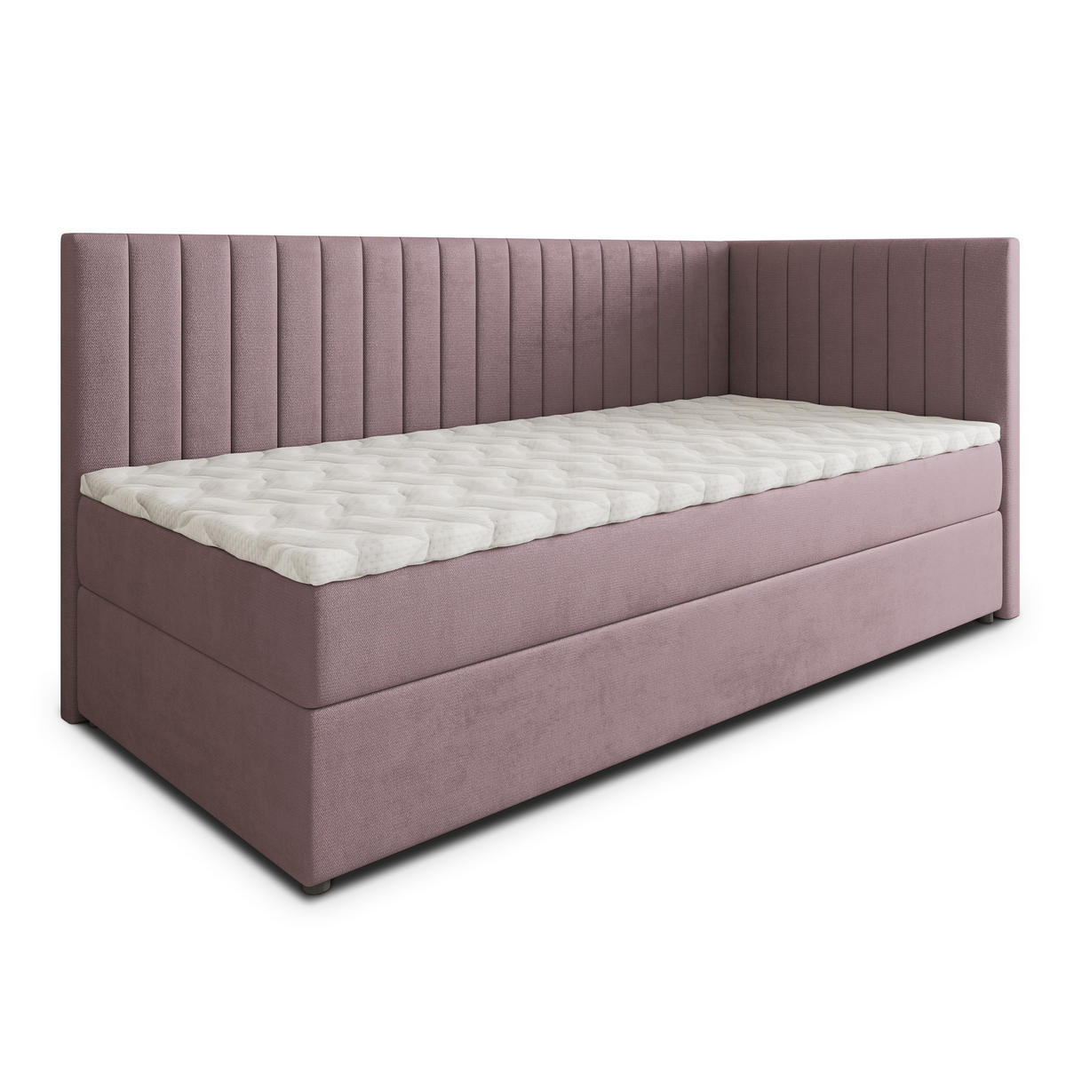 BOXBETT ARIS 80x200 cm mit Matratze und Topper, H2+H3 - Rosa - Rosa, Holz (80/200cm) - MASSENO