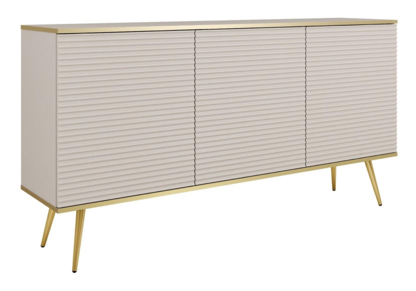 SIDEBOARD Beige POLO Mit Gerillten Fronten Auf Hohen Goldenen Beinen - Beige, Holzwerkstoff (160/85/39cm) - Sepro Meble
