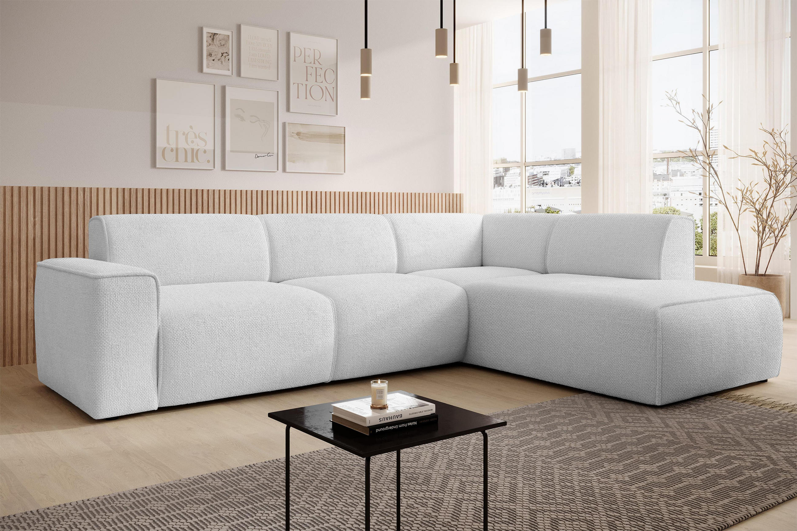 ECKSOFA L Form Didim Ivory 292/220/78 cm – großes Sofa stilvoll & bequem R - Greige/Champagner, Kunststoff/Textil (292/220cm) - AX Living