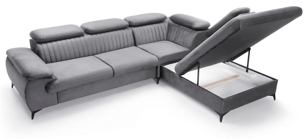 ECKSOFA 275 cm mit verstellbaren Kopfstützen Xanto L, Rechts, Grau - Grau, Holz (221/275cm) - Emporius