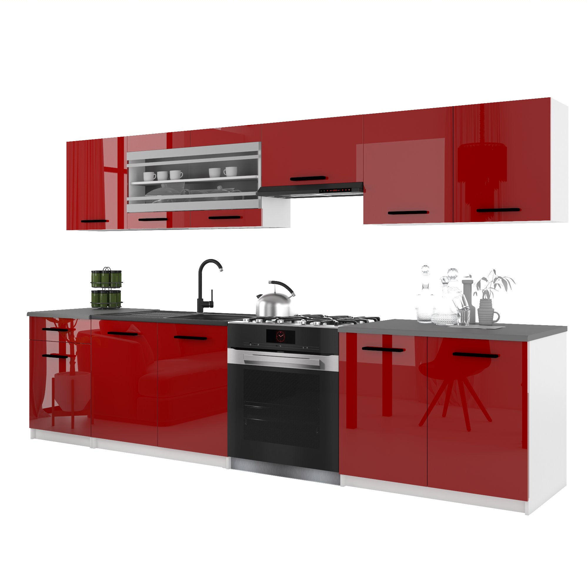 B BELINI GROUP KUCHYŇSKÁ LINKA Italia 4 260 cm, s pracovními deskami, Červená