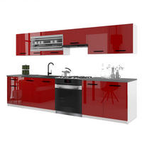 KÜCHENZEILE Italia 4 260 cm, mit Arbeitsplatten, Rot - Rot, Holz (260/143/60cm) - B BELINI GROUP