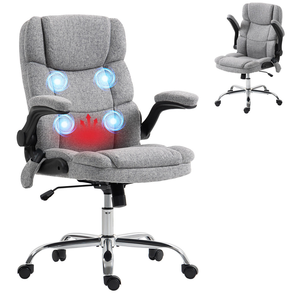 BÜROSTUHL Grau, Massagefunktion, Heizfunktion, 70/65/119 cm - Grau, Metall (71/112/66cm) - PANGIVO