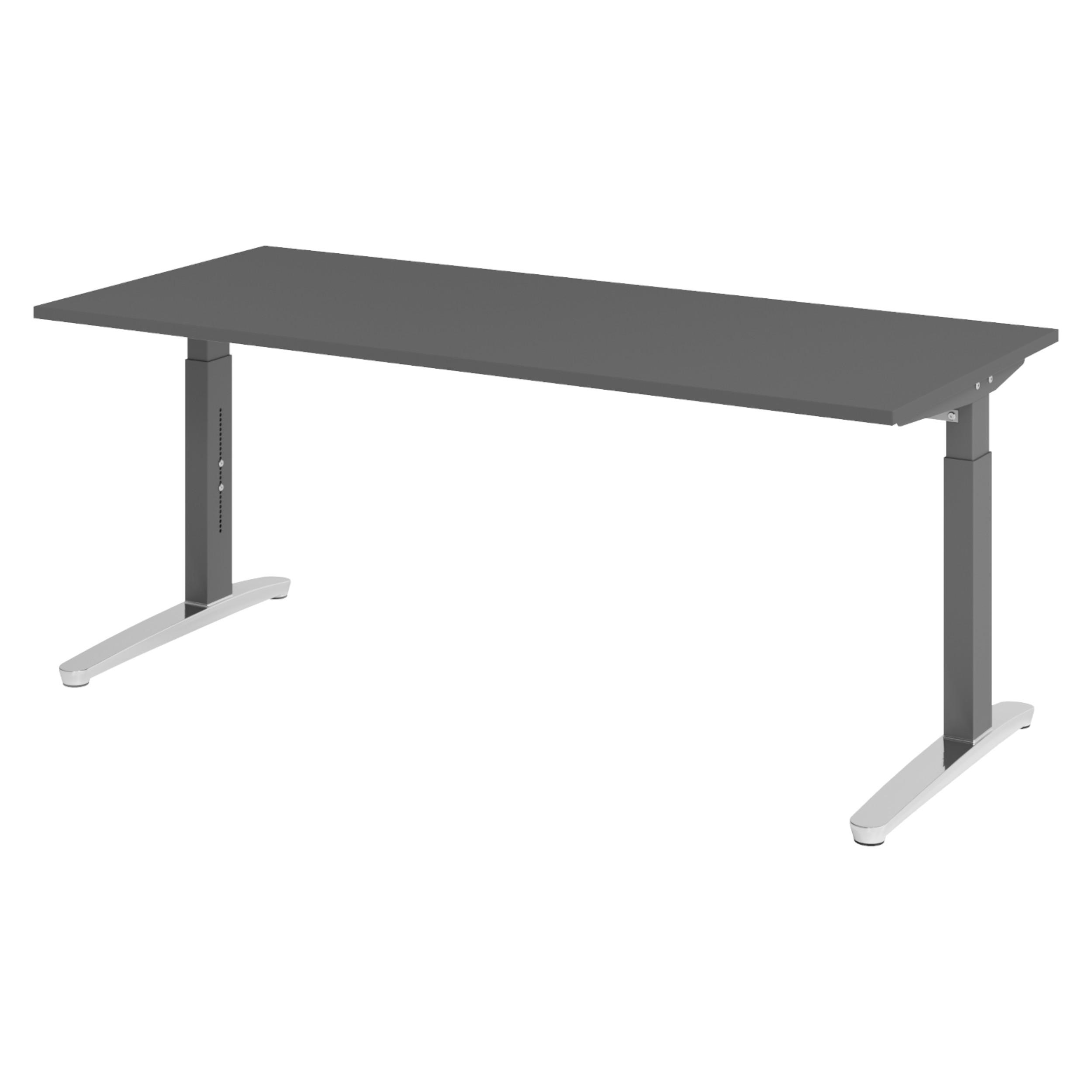 SCHREIBTISCH Serie-XB 80/180/74 cm in Graphitfarben/Graphitfarben/Alu poliert - Graphitfarben, Holzwerkstoff (80/180/74cm) - bümö